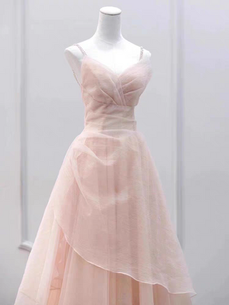 Elegant Pink Spaghetti Strap A-Line Long Prom Dress Ideas, Evening Party Dresses,WGP1798