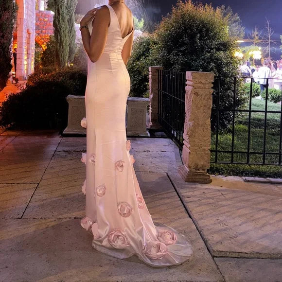 Elegant Pink Spaghetti Strap Mermaid Floral Long Prom Dress Ideas, Evening Party Dresses,WGP1752