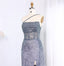 Shiny Blue One-Shoulder Mermaid Side Slit Long Prom Dress Ideas, Evening Party Dresses,WGP1624