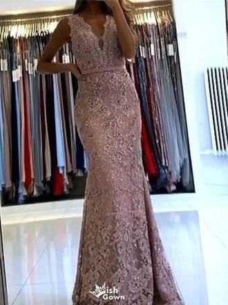 Sexy Pink V-Neck Spaghetti Strap Mermaid  Long Prom Dress Ideas, Evening Party Dresses,WGP1715