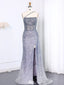 Shiny Blue One-Shoulder Mermaid Side Slit Long Prom Dress Ideas, Evening Party Dresses,WGP1624