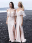 Elegant Pink Off-Shoulder Mermaid Side Slit Long Prom Dress Ideas, Evening Party Dresses,WGP1841