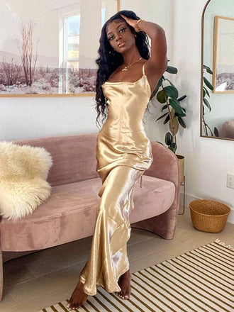 Elegant Yellow Spaghetti Strap Mermaid Long Prom Dress Ideas, Evening Party Dresses, WGP2011