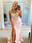 Classy Sparkly Sequin Prom Dress Square Neck Sheer Corset High Slit Sparkle Formal Gown,WGP2059