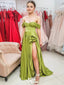 Elegant Green Off Sholder Sweetheart A-Line Side Slit Party Prom Dresses,Evening Dress Online, WGP824