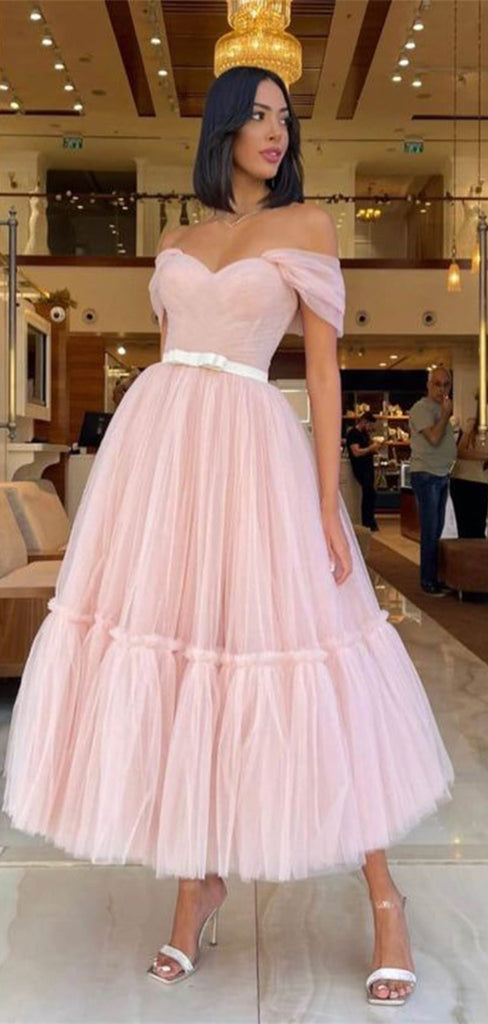 Elegant Pink A-Line Off-shoulder Popular Long Evening Dresses, Formal Dresses, Birthday Party, WGP566