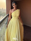 Elegant Yellow Pleats One shoulder A-Line Party Prom Dresses,Evening Dress Online, WGP830