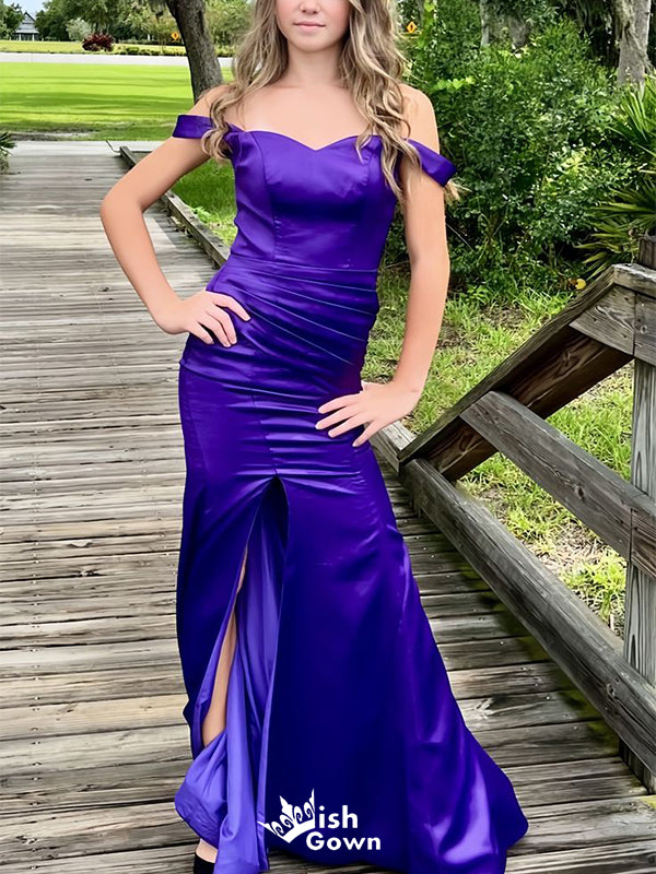 Elegant Purple Off Shoulder Mermaid Side Slit Party Prom Dresses,Evening Dress Online, WGP827