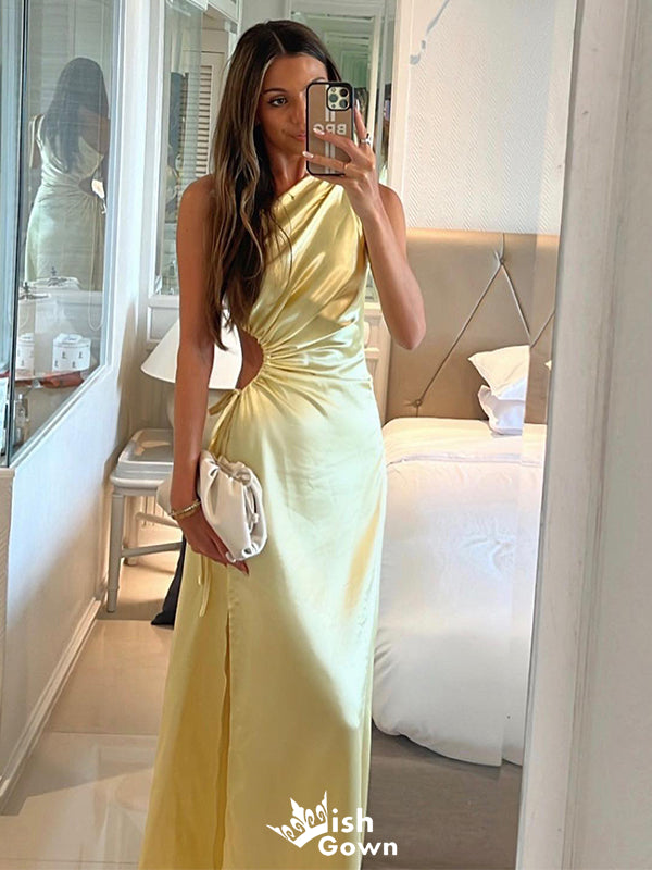 Elegant Yellow One Shoulder Mermaid Side Slit&nbsp;Party Prom Dresses,Evening Dress Online, WGP833