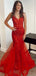 Sexy Red V-Neck Lace Mermaid Party Prom Dresses,Evening Dress Online, WGP831