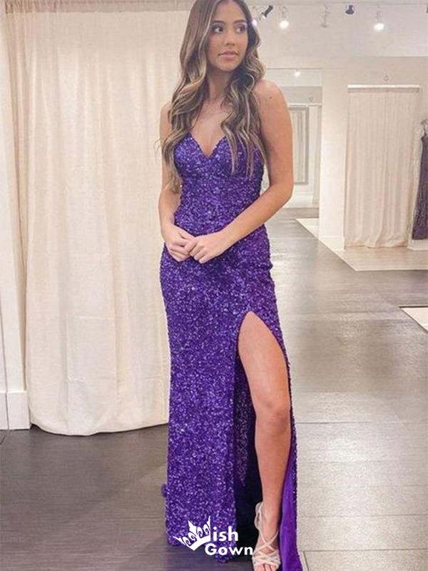 Sexy Purple Mermaid Sweetheart Side Slit Popular Long Evening Dresses, Formal Dresses, Birthday Party, WGP564