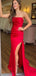 Sexy Red Mermaid Strapless Side Slit Sleeveless Lace Up Maxi Long Party Prom Gowns,Evening Dresses,WGP399