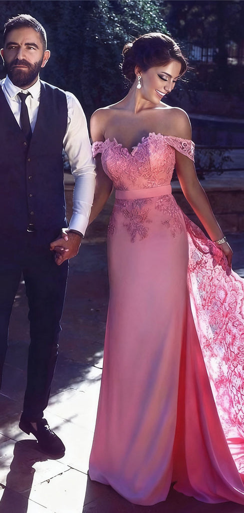 Elegant Pink Off-Shoulder Mermaid Long Prom Dress Ideas, Evening Party Dresses,WGP1772