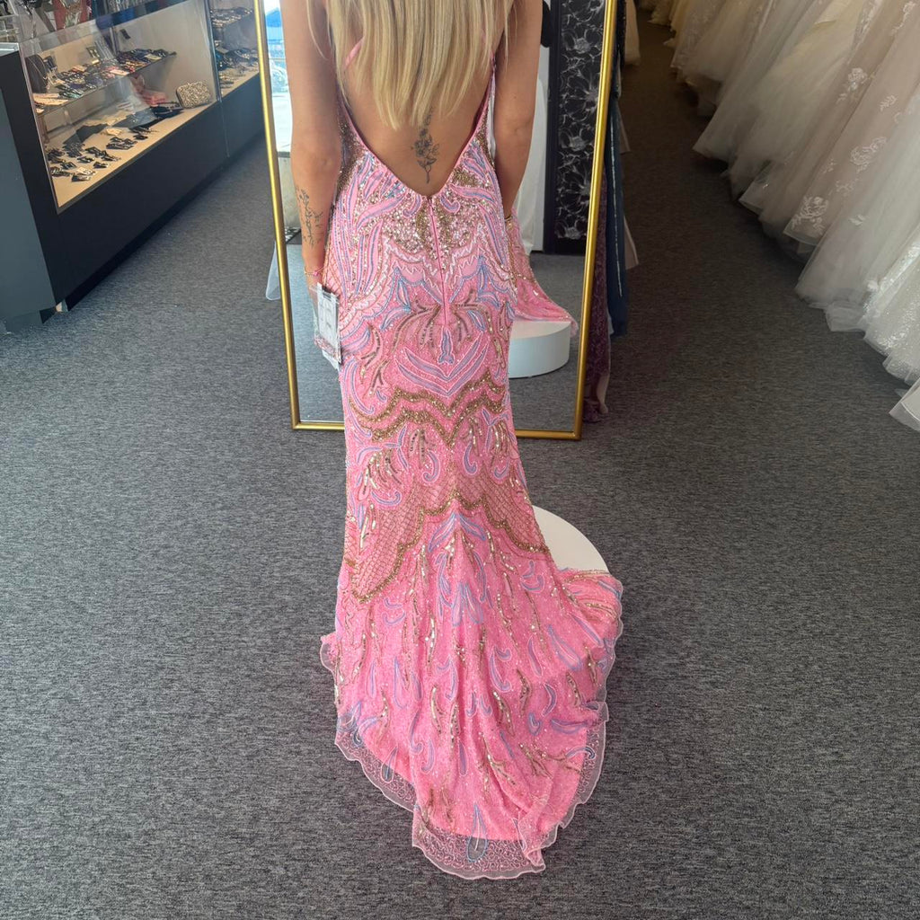 Sexy Pink Spaghetti Strap Mermaid Side Slit Sleeveless Long Prom Dress Ideas, Evening Party Dresses,WGP1683