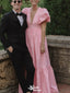 Casual V-neck Short Sleeves A-line Long Prom Dress Ideas, Evening Party Dresses,WGP1847