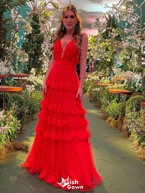 Elegant Red Sweetheart A-Line Ruffle Sleeveless Party Prom Dresses,Evening Dress Online, WGP855