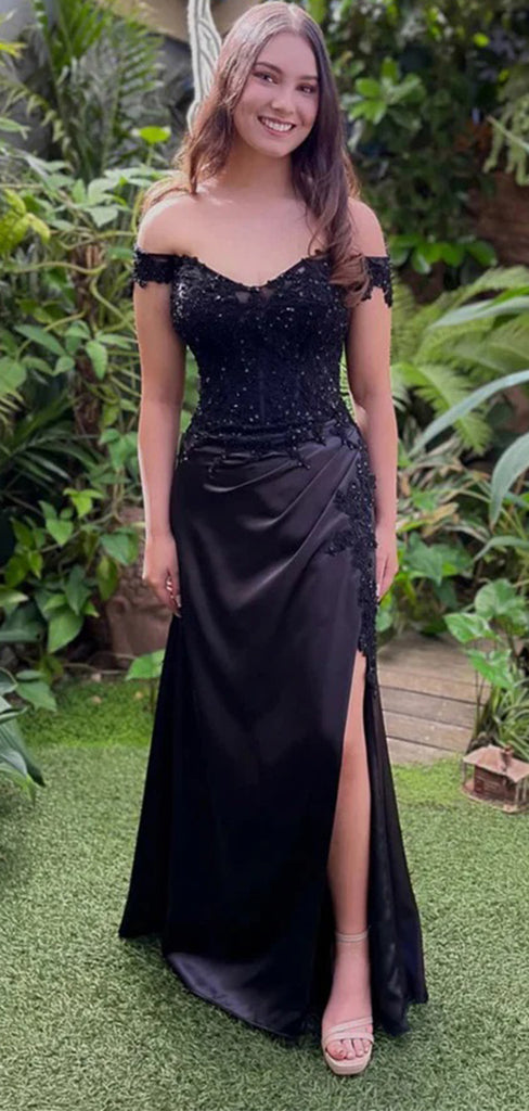 Elegant Black Sweetheart A-Line Off Shoulder Sleeveless Party Prom Dresses,Evening Dress Online, WGP858