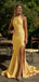 Elegant Gold Mermaid Halter Side Slit Sleeveless Cheap Maxi Long Party Prom Gowns,Evening Dresses,WGP415