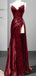 Gorgeous Red Spaghetti Strap Mermaid Side Slit Long Prom Dress Ideas, Evening Party Dresses, WGP1863