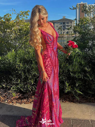 Unique Pink Spaghetti Strap Mermaid  Long Prom Dress Ideas, Evening Party Dresses,WGP1726