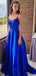 Elegant Navy Blue A-Line Spaghetti Straps V Neck Beads Cheap Maxi Long Party Prom Gowns,Evening Dresses,WGP423