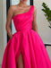 Elegant A-Line One Shoulder Pleats Side Slit Long Prom Dresses,Evening Gowns,WGP321