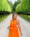 Unique Orange V-Neck A-Line Long Prom Dress Ideas, Evening Party Dresses,WGP1787