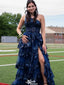 Elegant One-shoulder Lace A-line Long Prom Dress Ideas, Evening Party Dresses,WGP1241
