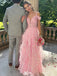 Gorgeous Off-shoulder Spaghetti Strap Lace A-line Long Prom Dress Ideas, Evening Party Dresses,WGP1229