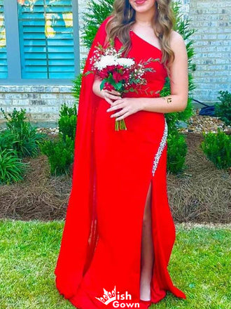 Unique One-shoulder Mermaid Long Prom Dress Ideas, Evening Party Dresses,WGP1252