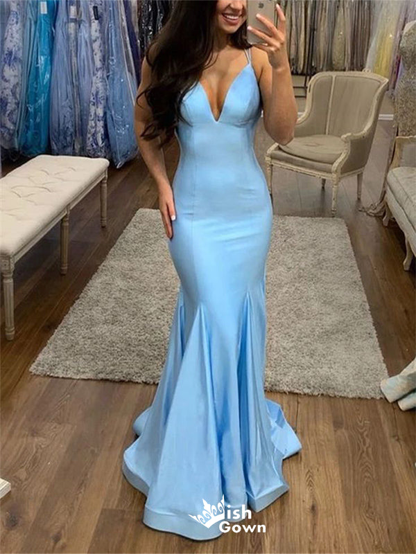 Sexy Mermaid Baby Blue Spaghetti Straps Long Evening Dresses, Formal Dresses, Birthday Party, WGP530