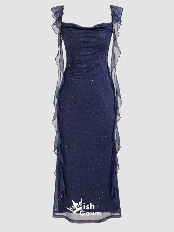 Shiny Navy Blue Mermaid Long Party Dress Prom Dresses,Evening Dress Online, WGP937