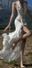 Elegant White V-Neck Mermaid Side Slit Floral Long Prom Dress Ideas, Evening Party Dresses,WGP1703