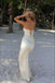 Sexy White Strapless Satin Mermaid Prom Dress with High Slit Detail,WGP2138