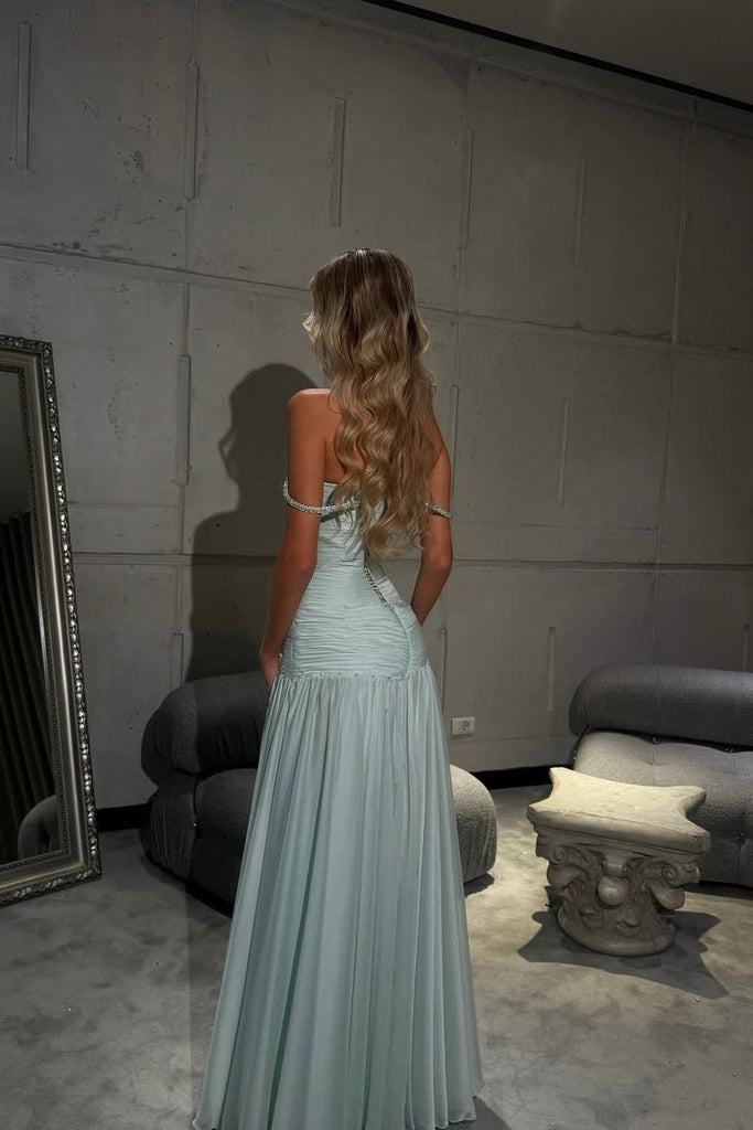 Elegant Green Off-Shoulder A-Line Long Prom Dress Ideas, Evening Party Dresses, WGP1585