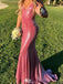 Elegant Pink Spaghetti Strap Mermaid Long Prom Dress Ideas, Evening Party Dresses,WGP1901