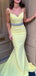 Elegant Yellow Mermaid Spaghetti Straps V Neck Cheap Maxi Long Party Prom Gowns,Evening Dresses,WGP428