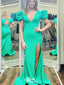 Stunning Green Mermaid Bubble Sleeves V Neck Mermaid Long Party Dress Prom Dresses,Evening Dress Online, WGP920