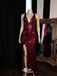 Sexy Wine Side Slit Mermaid Party Dress Long Prom Dresses to Impress, WGP957