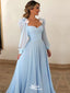 Elegant Blue A-Line Full Sleeve Sweetheart Popular Long Evening Dresses, Formal Dresses, Birthday Party, WGP582