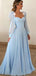 Elegant Blue A-Line Full Sleeve Sweetheart Popular Long Evening Dresses, Formal Dresses, Birthday Party, WGP582