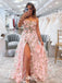 Beautiful Pink A-Line Spaghetti Strap Side Slit Popular Long Evening Dresses, Formal Dresses, Birthday Party, WGP585