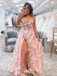 Beautiful Pink A-Line Spaghetti Strap Side Slit Popular Long Evening Dresses, Formal Dresses, Birthday Party, WGP585