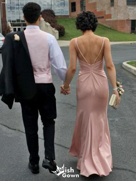 Elegant Blush Pink V Neck Sheath Side Slit Long Party Dress Prom Dresses,WGP991