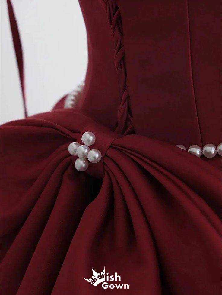 Gorgeous Burgundy Spaghetti Straps A-line Long Party Dress Prom Dresses,WGP1003