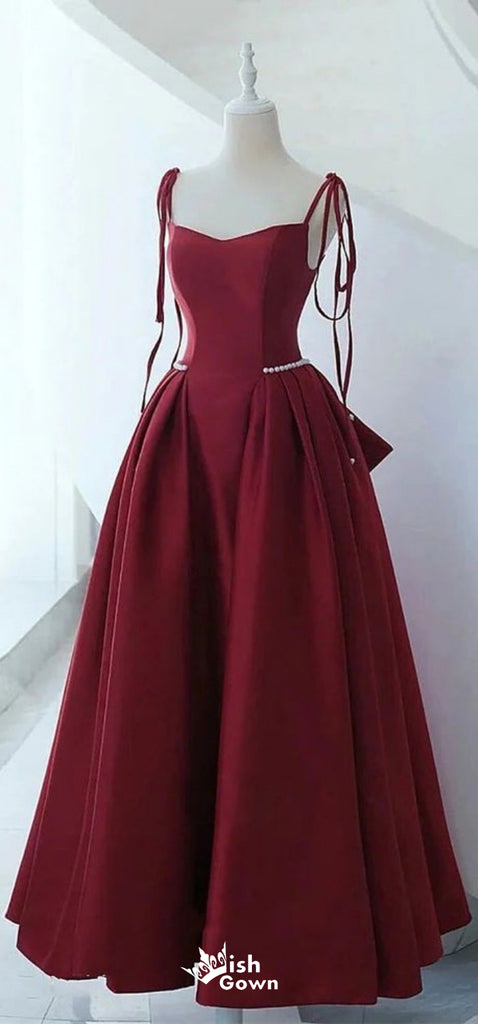 Gorgeous Burgundy Spaghetti Straps A-line Long Party Dress Prom Dresses,WGP1003