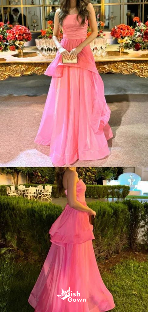 Gorgeous Pink Strapless A-line Long Party Dress Prom Dresses,WGP1005