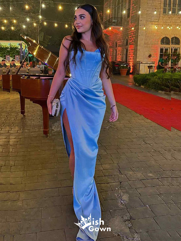 Sexy Blue Mermaid Side Slit Long Party Dress Prom Dresses,Evening Dress Online, WGP897