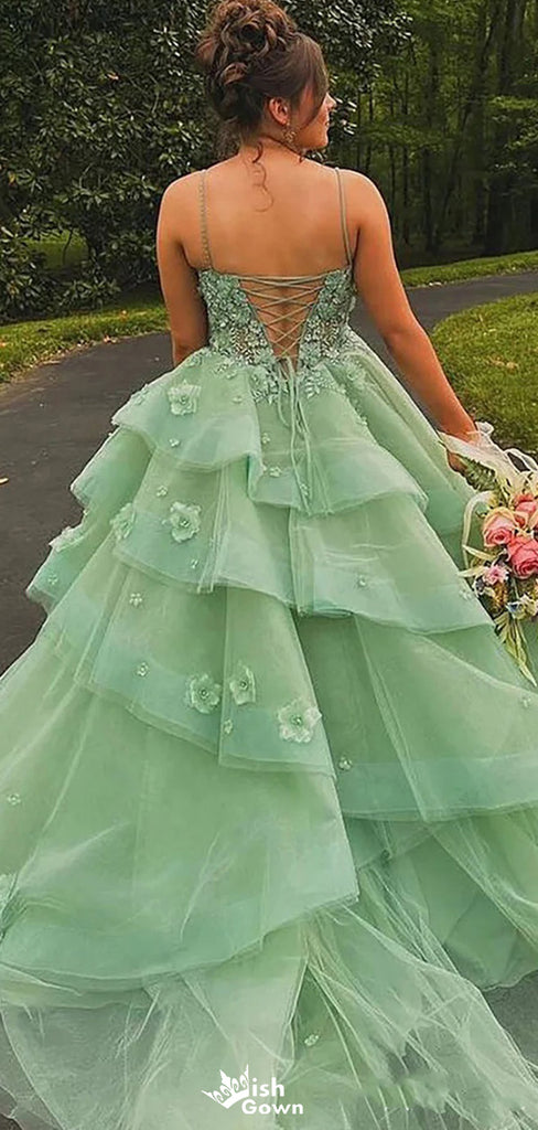 Gorgeous Sweetheart Spaghetti Strap Lace A-line Long Prom Dress Ideas, Evening Party Dresses,WGP1119