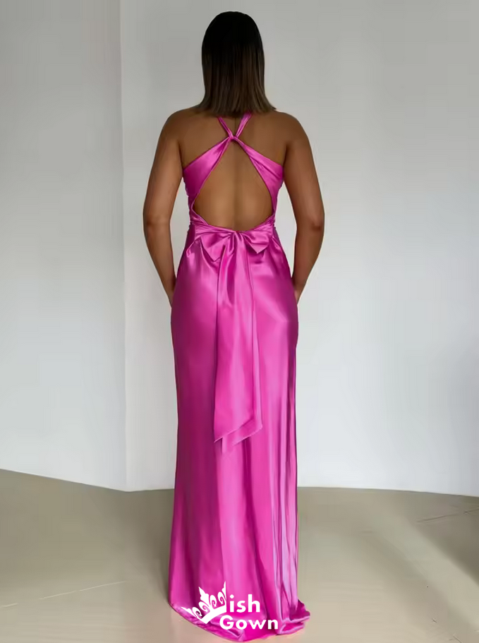 Elegant Fuchsia V Neck Sheath Long Party Dress Prom Dresses,WGP1008